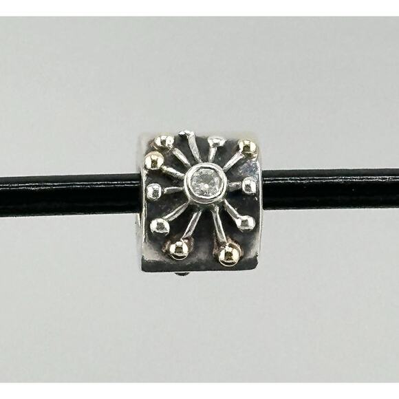 PANDORA "Desert Starburst" SS and 14K gold Retired Charm Bead #790188CZ Retired - Picture 1 of 3